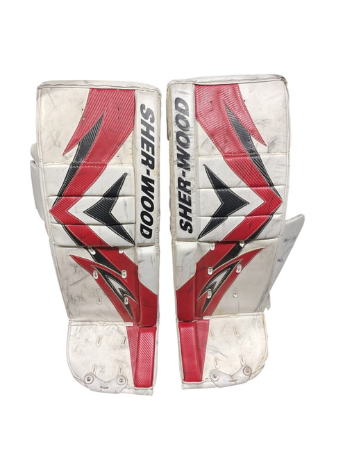 Vist Large View of Product Image Which is Used Sher-wood Goalie Leg Pads Inter White 35"