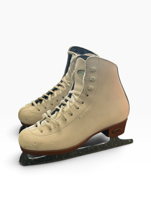 Vist Large View of Product Image Which is Used Riedell FIGURE SKATE SZ 2.5 Boys Figure Skate White Junior 02.5