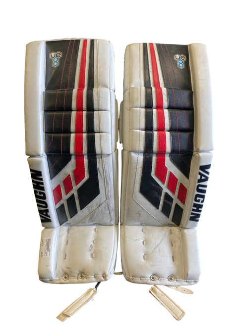 Vist Large View of Product Image Which is Used Vaughn VELOCITY VE8 INT Goalie Leg Pads Inter White 30"