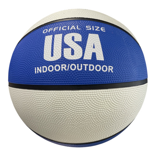 Vist Large View of Product Image Which is Used USA Official Size Rubber Basketball Blue/White, front view