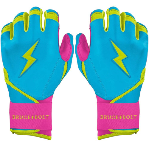 Vist Large View of Product Image Which is NEW BRUCE BOLT PREMIUM PRO LONG CUFF “CHROME SERIES BLACK” BATTING GLOVES - SM