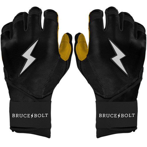 Vist Large View of Product Image Which is NEW BRUCE BOLT “ORIGINAL SERIES BLACK” PREMIUM PRO LONG CUFF BATTING GLOVES - SM
