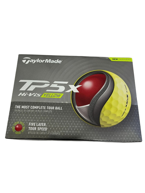 Vist Large View of Product Image Which is New Taylormade TP5X Hi Vis Yellow 12 Pack - Golf Balls Dozen