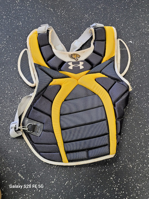 Vist Large View of Product Image Which is Used Under Armour CHEST PROTECTOR Catchers Chest Protector Black And Gold Adult