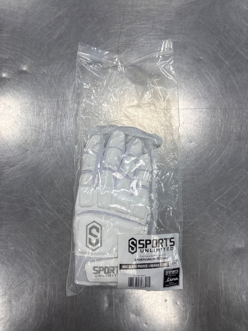 Vist Large View of Product Image Which is Brand New SPORTS UNLIMITED YOUTH PADDED LINEMAN FB Gloves White LG