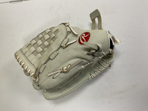 Vist Large View of Product Image Which is Used Rawlings GGEFP125BW LH Throw Fastpitch Gloves Grey 12 1/2"