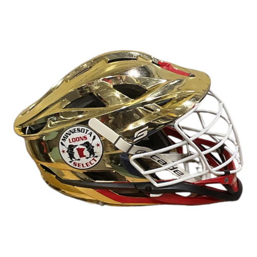 Vist Large View of Product Image Which is Used Cascade GOLD AND RED Lacrosse Helmet Gold LG