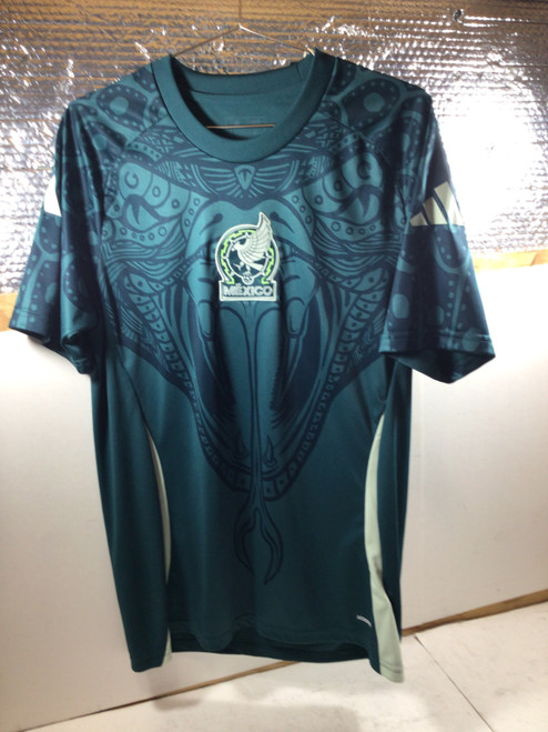 Vist Large View of Product Image Which is Used Adidas MEXICO Soccer Top Adt Dark Grey And Green MD