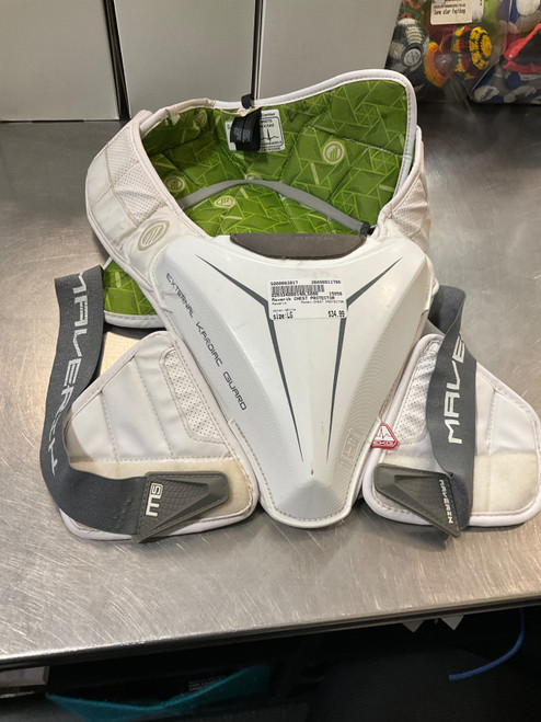 Vist Large View of Product Image Which is Used Maverik CHEST PROTECTOR Lacrosse Rib Pads White LG