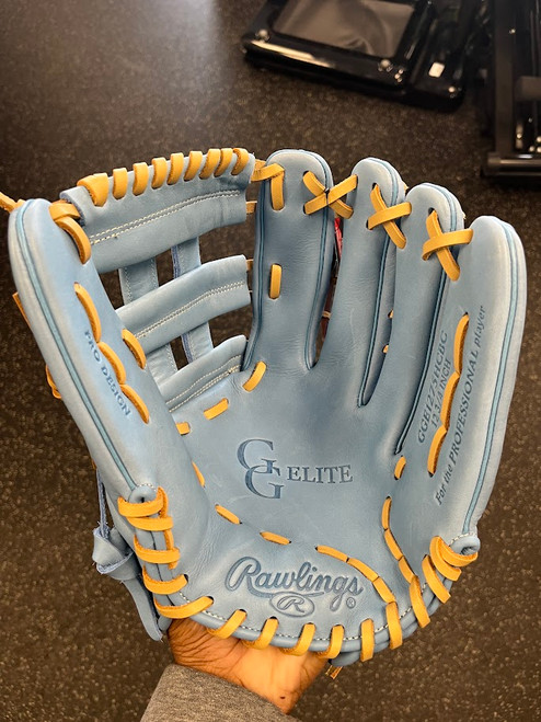 Vist Large View of Product Image Which is Used Rawlings GGE1275HCBC BB/SB Glove RH Throw Carolina Blue 12 3/4"