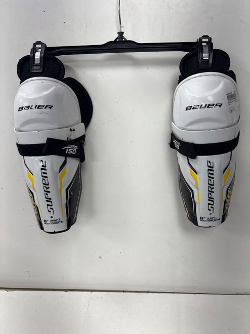Vist Large View of Product Image Which is Used Bauer SUPREME 150 Youth Shin Guards White 8"