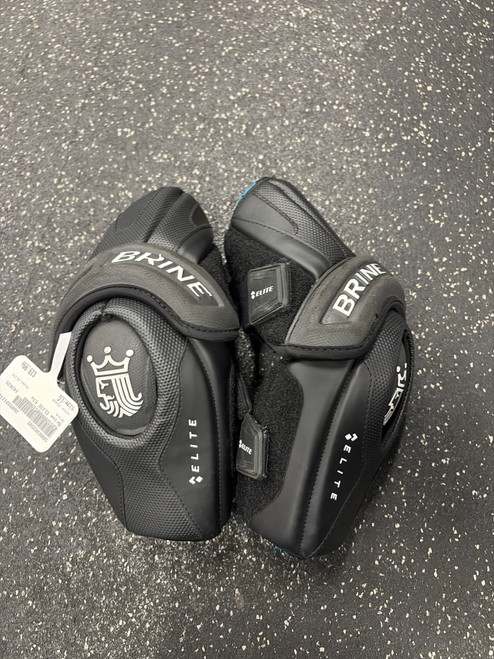 Vist Large View of Product Image Which is Used Brine ELITE Lacrosse Arm Pads/Guards Black LG
