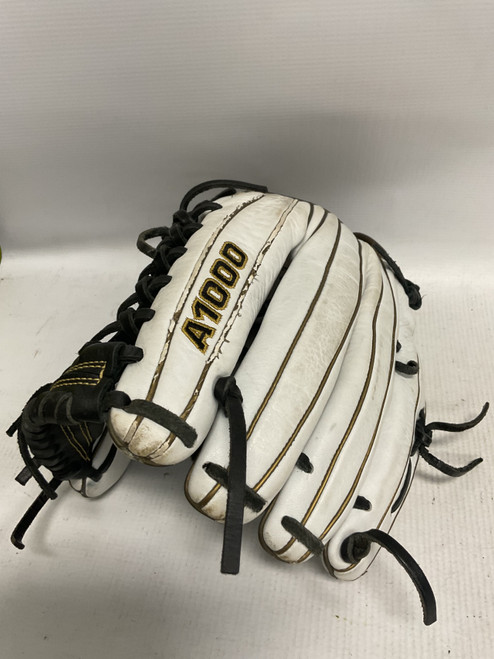Vist Large View of Product Image Which is Used Wilson A1000 BB/SB Glove RH Throw White And Gold 12 1/2"
