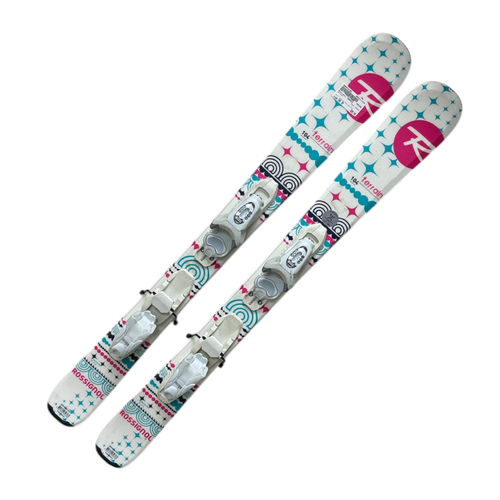Vist Large View of Product Image Which is Used Rossignol TERRAIN Girls Down Hill Ski/Binding Carolina Blue And Pink 104 cm