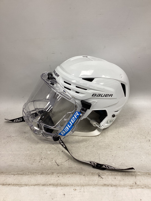 Vist Large View of Product Image Which is Used Bauer REAKT 90 Helmet Full Visor Combo White MD