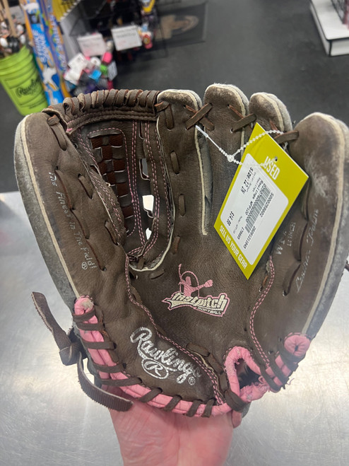 Vist Large View of Product Image Which is Used Rawlings WFP120 RH Throw Fastpitch Gloves Brown 12"