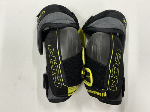 Vist Large View of Product Image Which is Used CCM TACKS XF80 Junior Elbow Pads Black And Optic Yellow SM