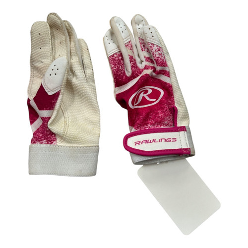 Vist Large View of Product Image Which is Used Rawlings BB/SB Batting Gloves Pink And White XS