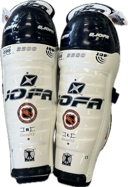 Vist Large View of Product Image Which is Used Jofa HYPER X 2500 Senior Shin Guards White 13"