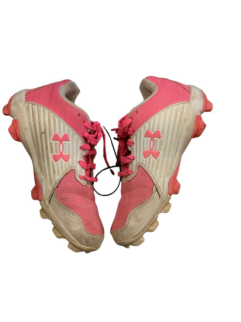 Vist Large View of Product Image Which is Used Under Armour SOFTBALL CLEATS PINK AND WHITE BB/SB Cleats Pink Junior 03
