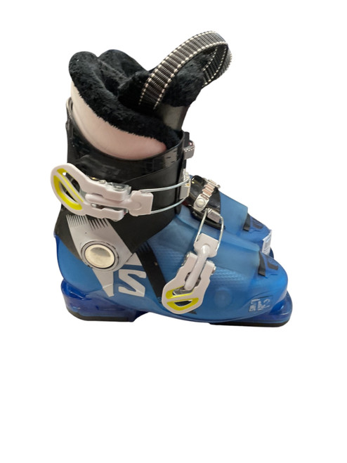 Vist Large View of Product Image Which is Used Salomon T2 Boys DH Ski Boot Black And Carolina Blue 235 MP - J05.5 - W06.5