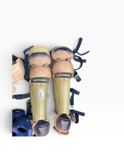 Vist Large View of Product Image Which is Used BoomBah SHIN GUARDS Catchers Leg Guards Navy Blue Junior