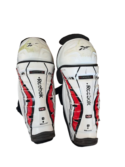 Vist Large View of Product Image Which is Used Reebok 14K Junior Shin Guards White 12"