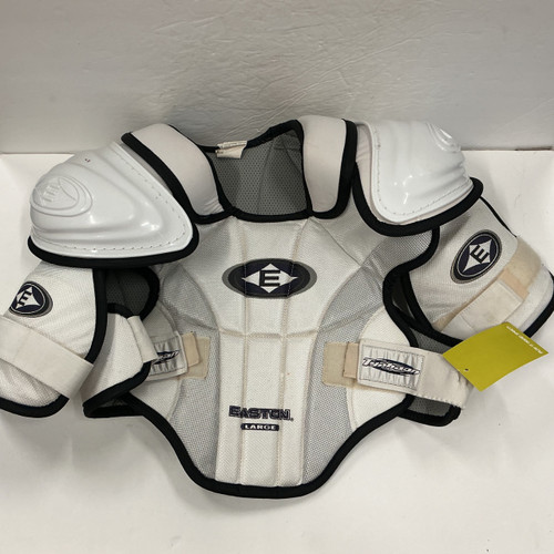Vist Large View of Product Image Which is Used Easton TYPHOON Senior Shoulder Pads White And Black LG