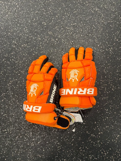 Vist Large View of Product Image Which is Used Brine KSL GLOVES Lacrosse Gloves Mens Orange 12"