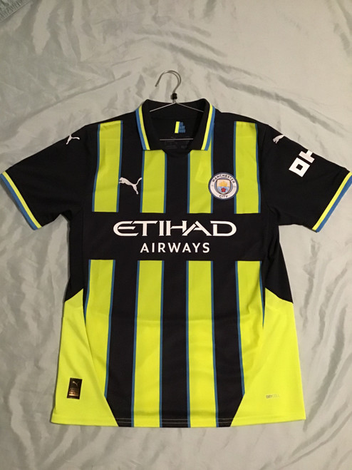 Vist Large View of Product Image Which is NEW Puma MAN CITY HAALAND JERSEY Soccer Top Adt Navy Blue And Yellow MD