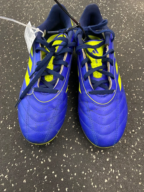Vist Large View of Product Image Which is Used Adidas Soccer Cleats Navy Blue And Yellow Youth 06.0