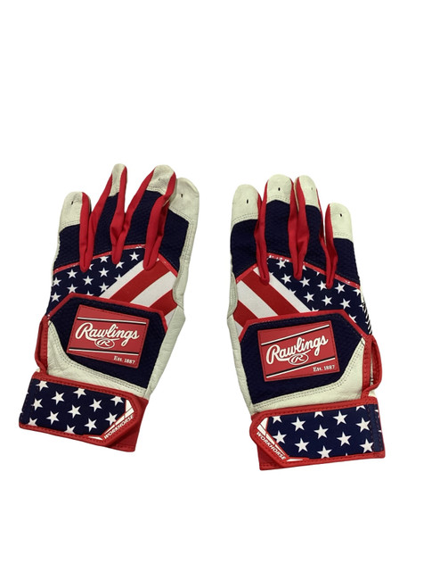Vist Large View of Product Image Which is Used Rawlings BB/SB Batting Gloves White/Red/Navy MD