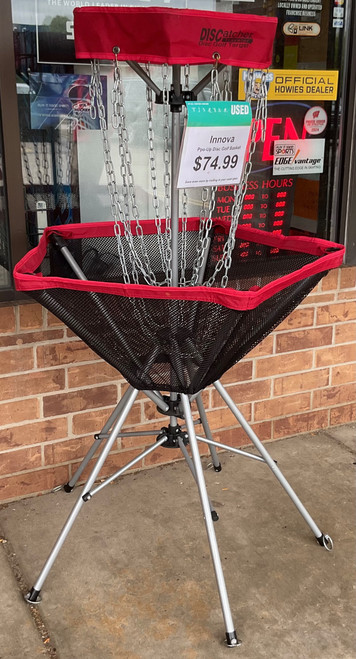 Vist Large View of Product Image Which is Used Innova POP UP DISC GOLF CATCHER Disc Golf Goal Red