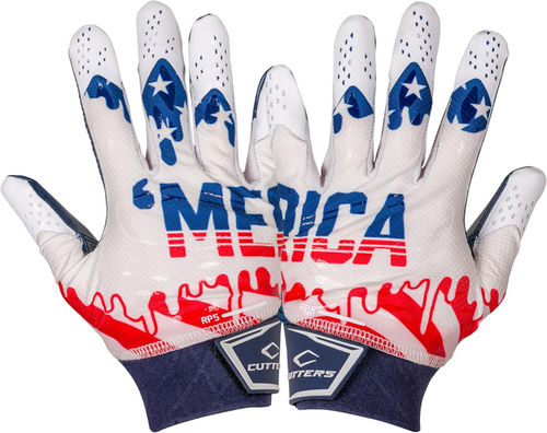 Vist Large View of Product Image Which is Used Cutters REV PRO 5.0 ADULT MERICA FB Gloves White/Red/Navy 3X