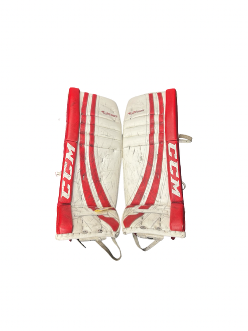 Vist Large View of Product Image Which is Used CCM EXTREME FLEX PRO Goalie Leg Pads Senior Red 31"