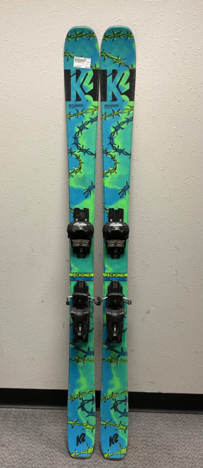 Vist Large View of Product Image Which is Used K2 RECKONER 92 Mens DH Ski/Binding Green And Royal Blue 159 cm