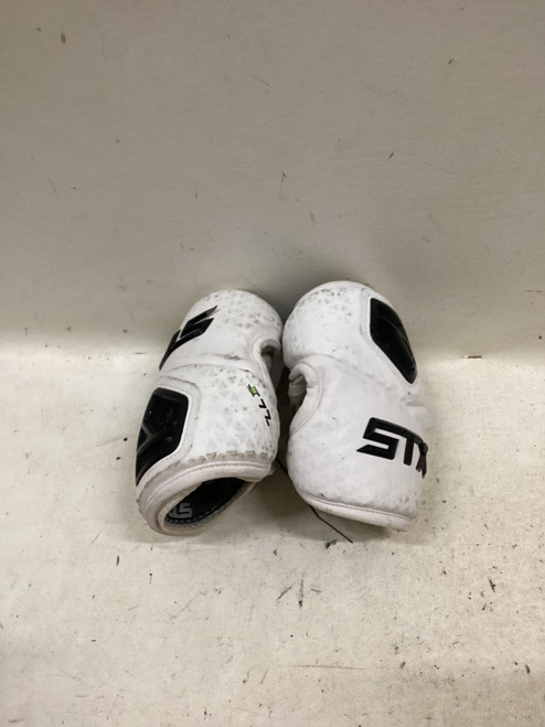 Vist Large View of Product Image Which is Used STX CELL IV ELBOW PADS Lacrosse Arm Pads/Guards White MD