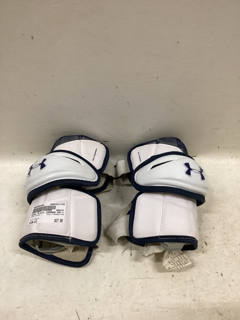 Vist Large View of Product Image Which is Used Under Armour COMMAND PRO Lacrosse Arm Pads/Guards White LG