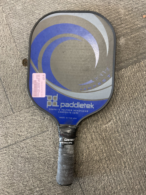 Vist Large View of Product Image Which is Used PADDLETEK TEMPEST WAVE Pickleball Racquet Navy Blue And Grey