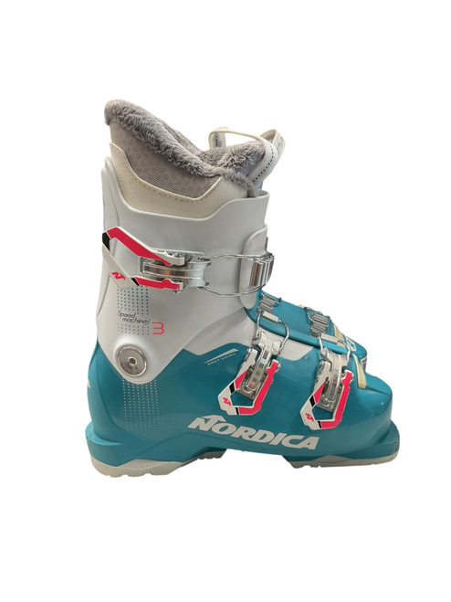 Vist Large View of Product Image Which is Used Nordica SPEED MACHINE J3 SZ 22.5 Girls DH Ski Boot Sky Blue 225 MP - J04.5 - W5.5