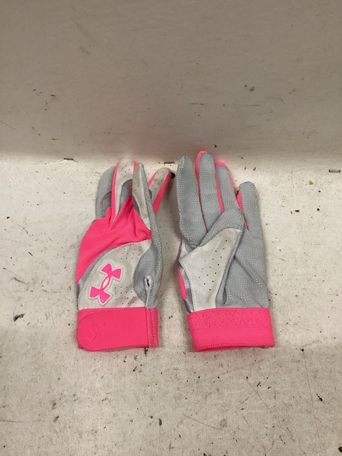 Vist Large View of Product Image Which is Used Under Armour BB/SB Batting Gloves Pink And White MD
