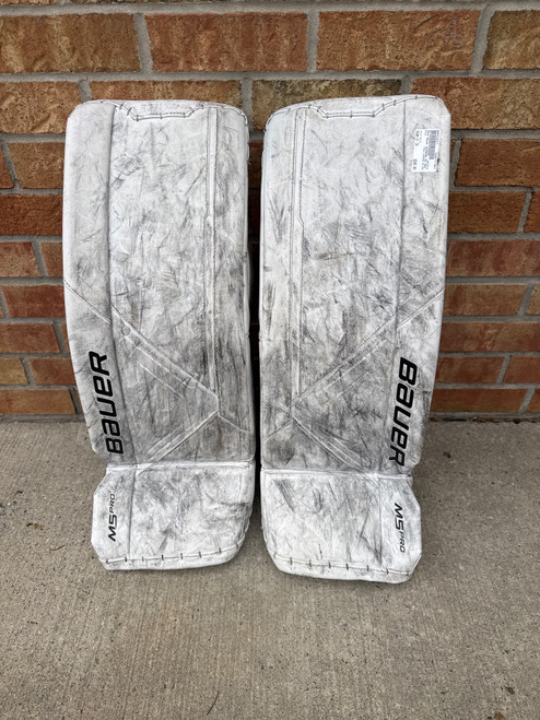 Vist Large View of Product Image Which is Used Bauer SUPREME M5 PRO Goalie Leg Pads Inter White 31"