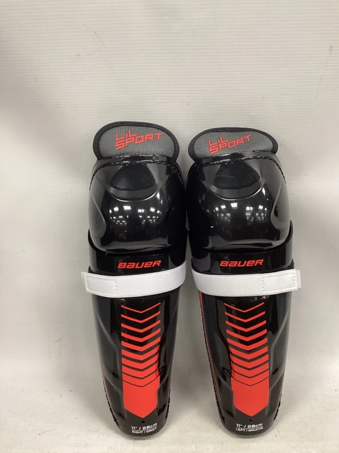 Vist Large View of Product Image Which is Used Bauer LIL SPORT SHINGUARDS Junior Shin Guards Black 11"