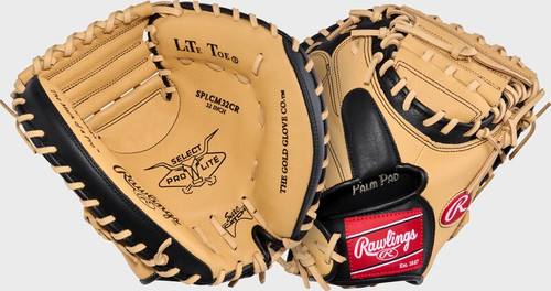 Vist Large View of Product Image Which is Rawlings Select Pro Lite Cal Raleigh 32-inch Right Hand Throw Catchers Mitt, Camel/Black