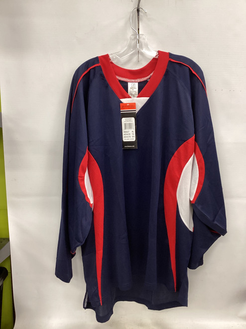 Vist Large View of Product Image Which is Used Kamazu PRACTICE JERSEY Hockey Practice Jersey White/Red/Navy LG