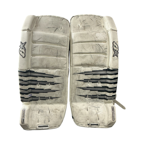 Vist Large View of Product Image Which is Used Brians BRIANS H SERIES LEG PADS Goalie Leg Pads Youth White 27"