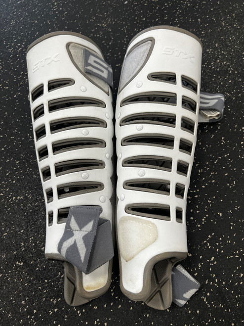 Vist Large View of Product Image Which is Used STX VALOUR Lacrosse Shin Guards White LG
