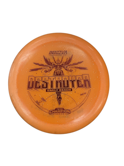 Vist Large View of Product Image Which is Used Innova DESTROYER EMILY BEACH 174G Disc Golf Driver Orange