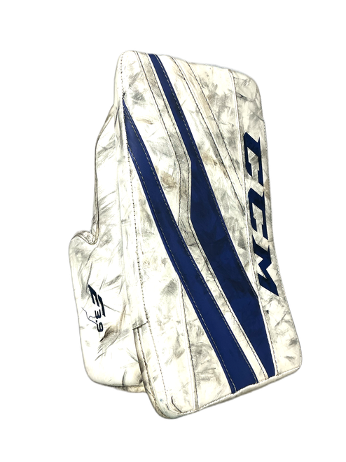 Vist Large View of Product Image Which is Used CCM E3.9 BLOCKER Senior Goalie Blocker White And Royal Blue