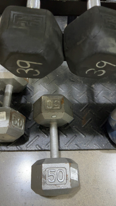 Vist Large View of Product Image Which is Used Hex Dumbbell (Each) 50 lb